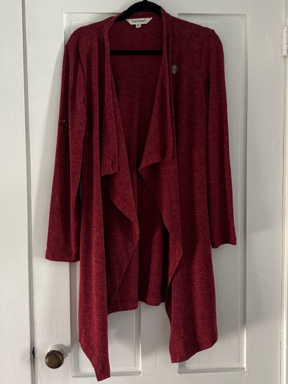 DAVI & DANI Raspberry Red Draped Open-Front Cardigan - Picture 6 of 8